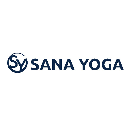 A logo for SANA Yoga + Movement with a white background