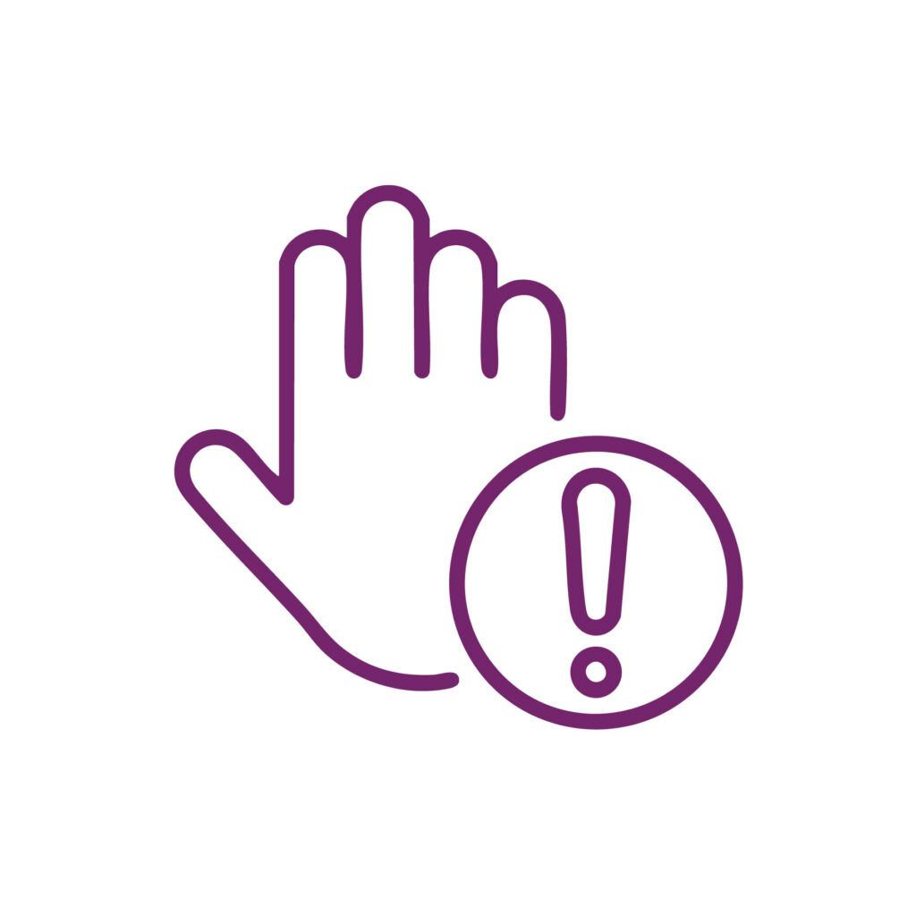 A graphic icon of a hand and a circle with an exclamation point, representing a limitation or stopping point.